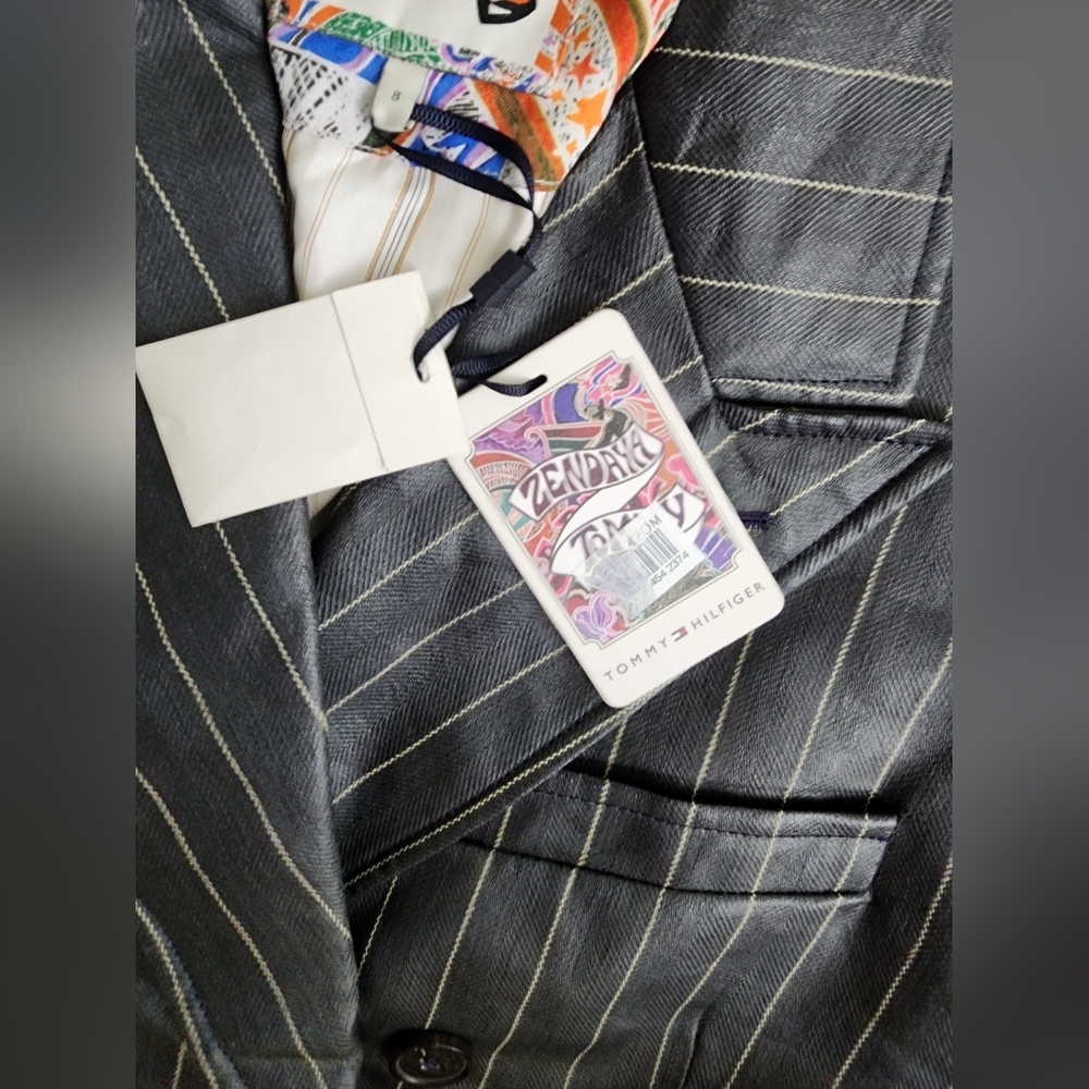 RARE! NWT Tommy Hilfiger x Zendaya Pinstripe Coated Denim Long Trench Coat Sz 8 - Picture 8 of 16